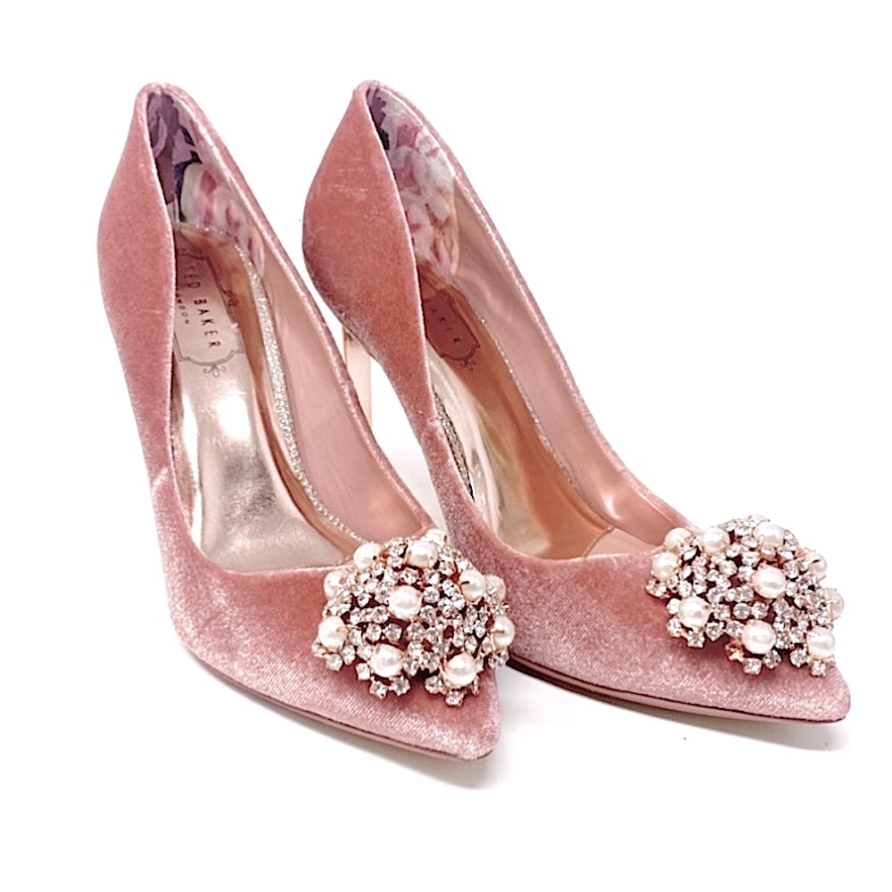 TED BAKER Pink Velvet Embellished Pumps